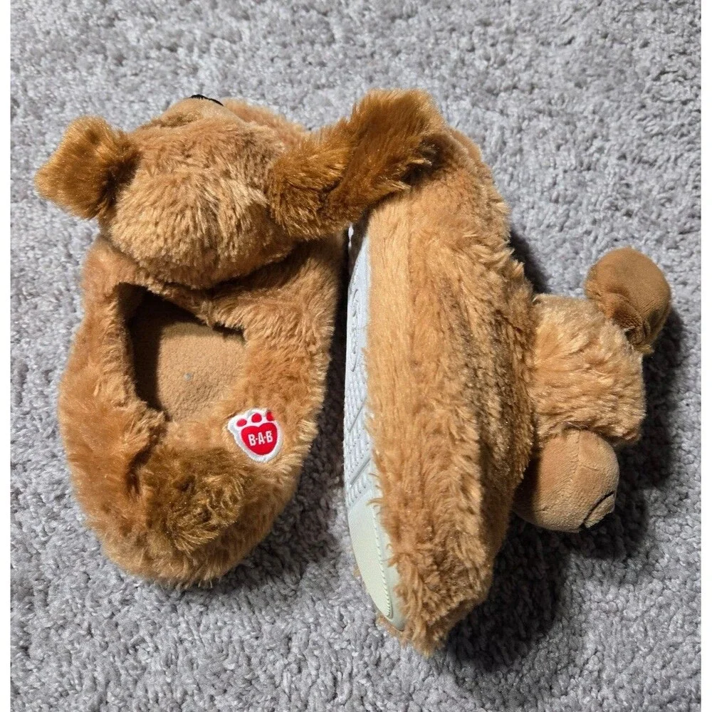 Build a Bear Dog Slippers Brown Ears Youth XL (3-4) Rubber Soles